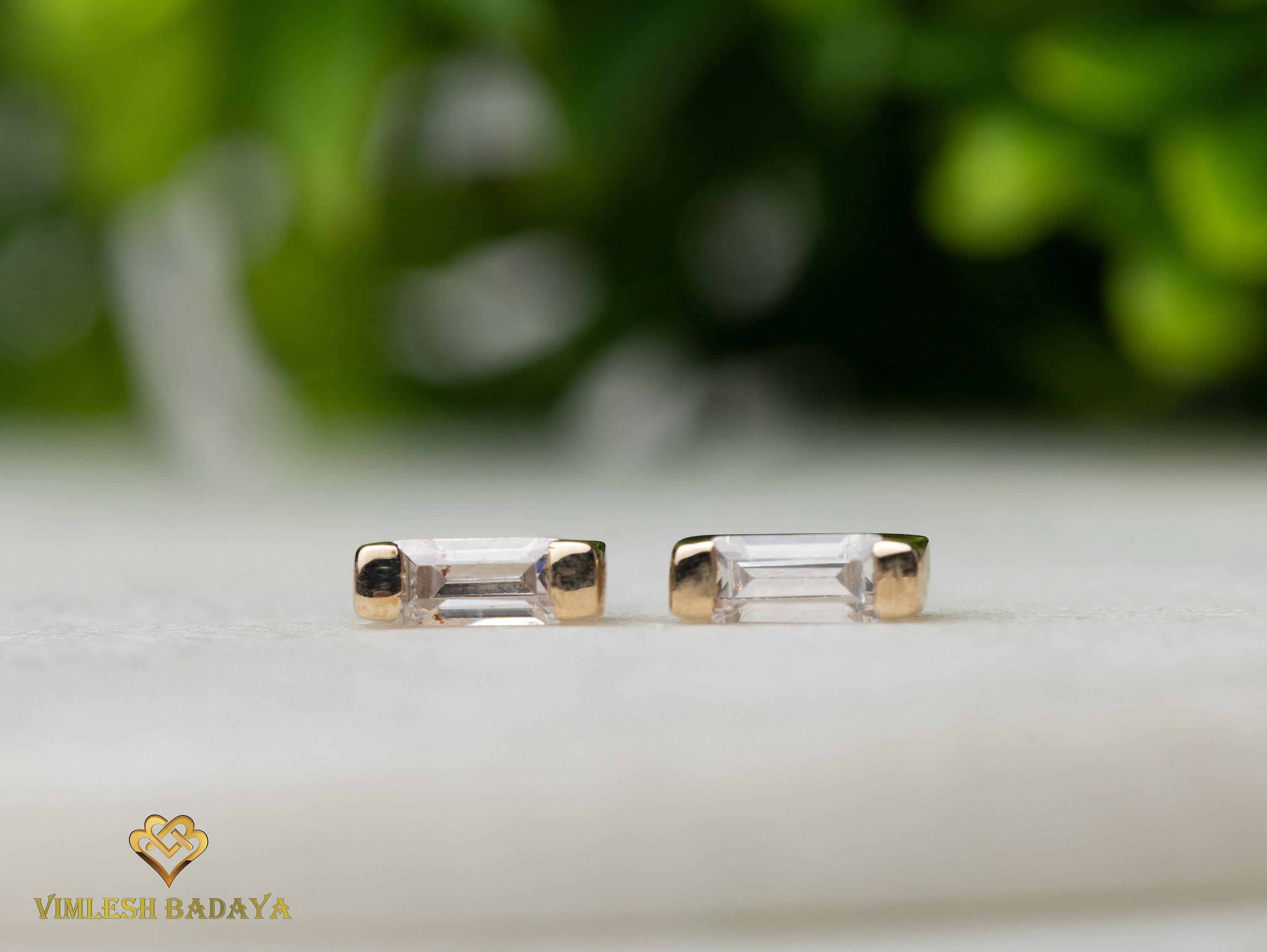 Baguette Diamond Stud Earrings, Solid Gold Earrings, Birthday present for her, Baguette Earring, Genuine Diamond, Gold Studs.