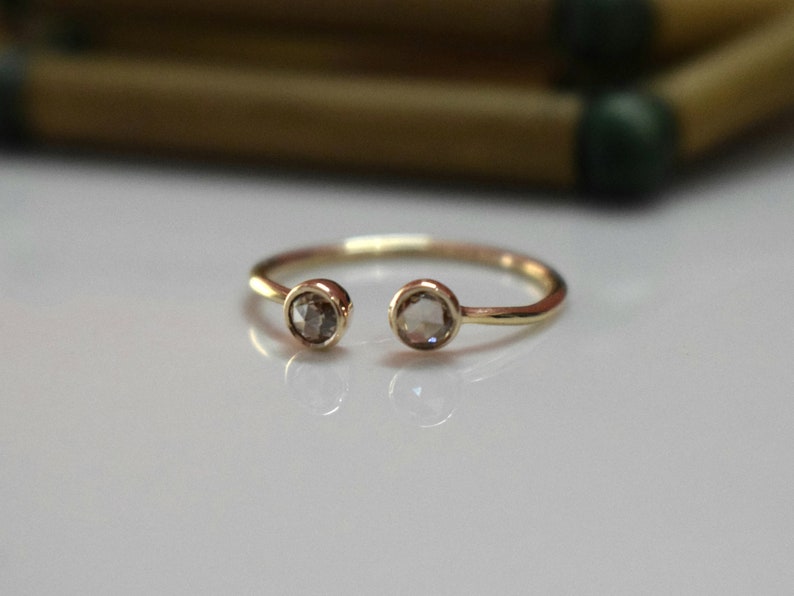 Dual rose cut diamond ring 9k/14k/18k dual rose cut diamond ring Gold dual diamond ring Dainty Diamond Ring Stacking Diamond Ring image 5