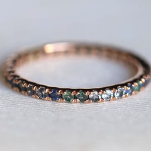 Alexandrite Aquamarine Sapphire Eternity Ring, Minimalist Gold Wedding Band