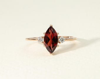 Marquise Garnet Diamond Ring | 14k Gold January Birthstone