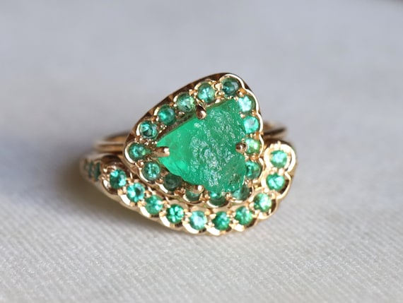Raw emerald engagement best sale ring