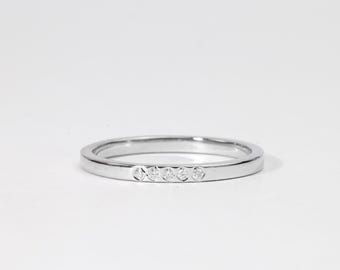 Thin 14K White Gold Diamond Wedding Band | Minimalist Stacking Ring