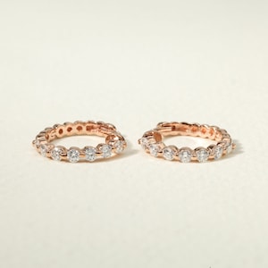 14K/18K Solid Gold Diamond Huggie Hoop Earrings, Round Cut Mini Diamond Dangle Earrings for Women, Elegant Gold Hoop Jewelry Gift
