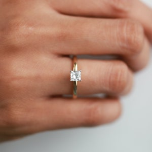GIA Natural Diamond Solitaire Ring, 0.5 Carat Princess Cut Diamond Ring, Hidden Halo Engagement Ring, Proposal Gift for Her