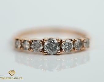 7 Stone Gray Salt Pepper Diamond Wedding Band Ring