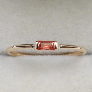Orange Sapphire Baguette Ring - Dainty 14K Gold Stackable Band