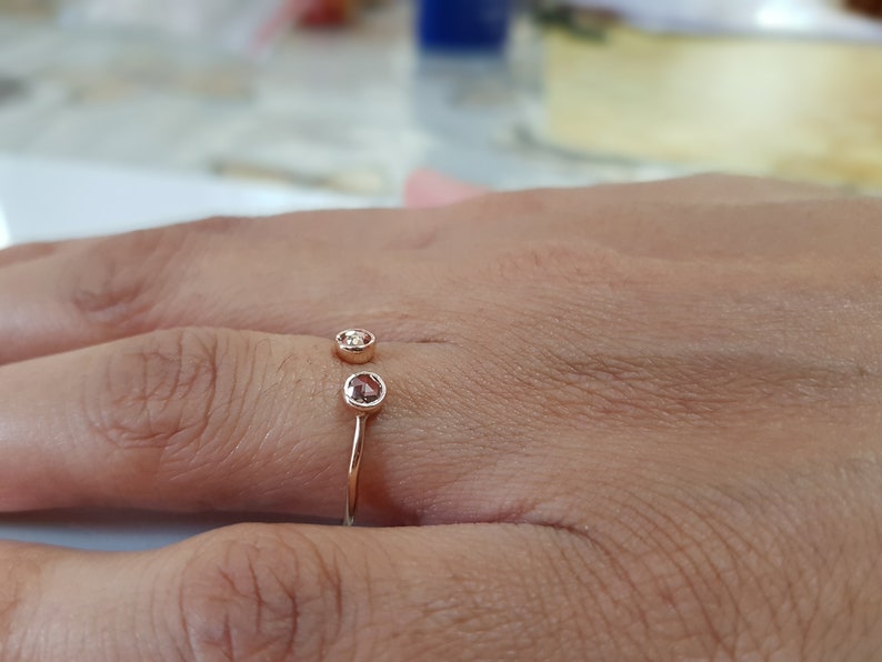 Dual rose cut diamond ring 9k/14k/18k dual rose cut diamond ring Gold dual diamond ring Dainty Diamond Ring Stacking Diamond Ring image 9