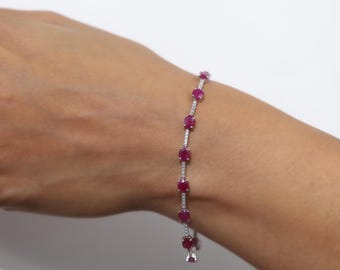 Natural Ruby and Diamond Tennis Bracelet – 14k Gold Eternity Bracelet