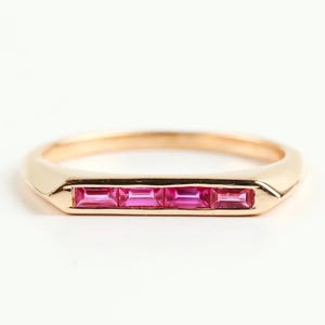 14K Gold Ruby Pink Sapphire Baguette Ring – Chunky Signet Band