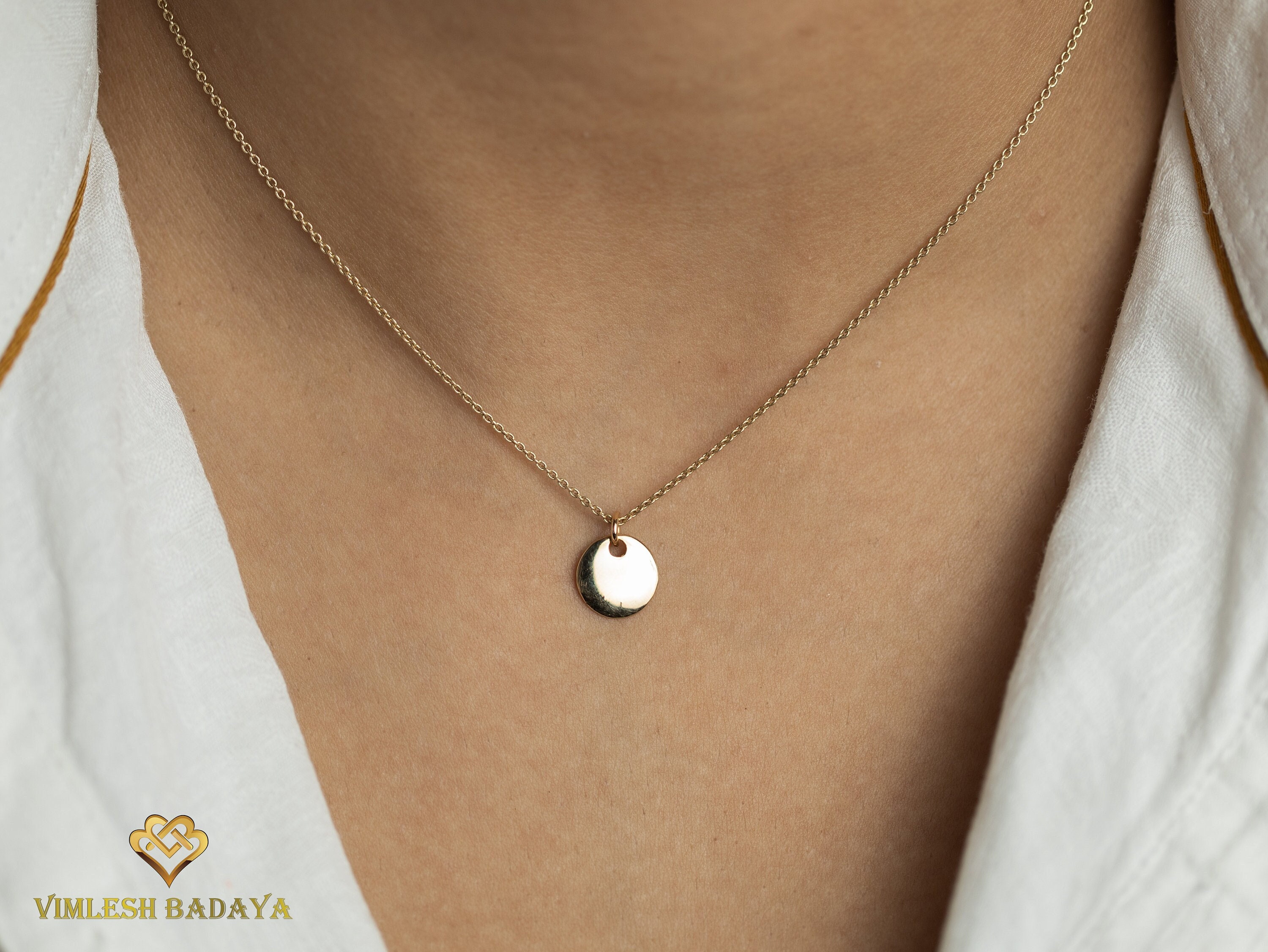 Coin Necklace/ Solid Gold Disk Initial 