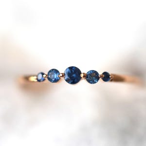 Minimalist Blue Sapphire Stacking Ring | Dainty Blue Sapphire Ring 14K Gold | Stacking Eternity Ring | Thin Solid Gold Vintage Style Gift