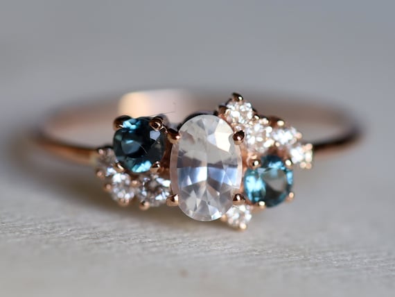 Sapphire Cluster Ring White Sapphire Engagement Ring Diamond - Etsy
