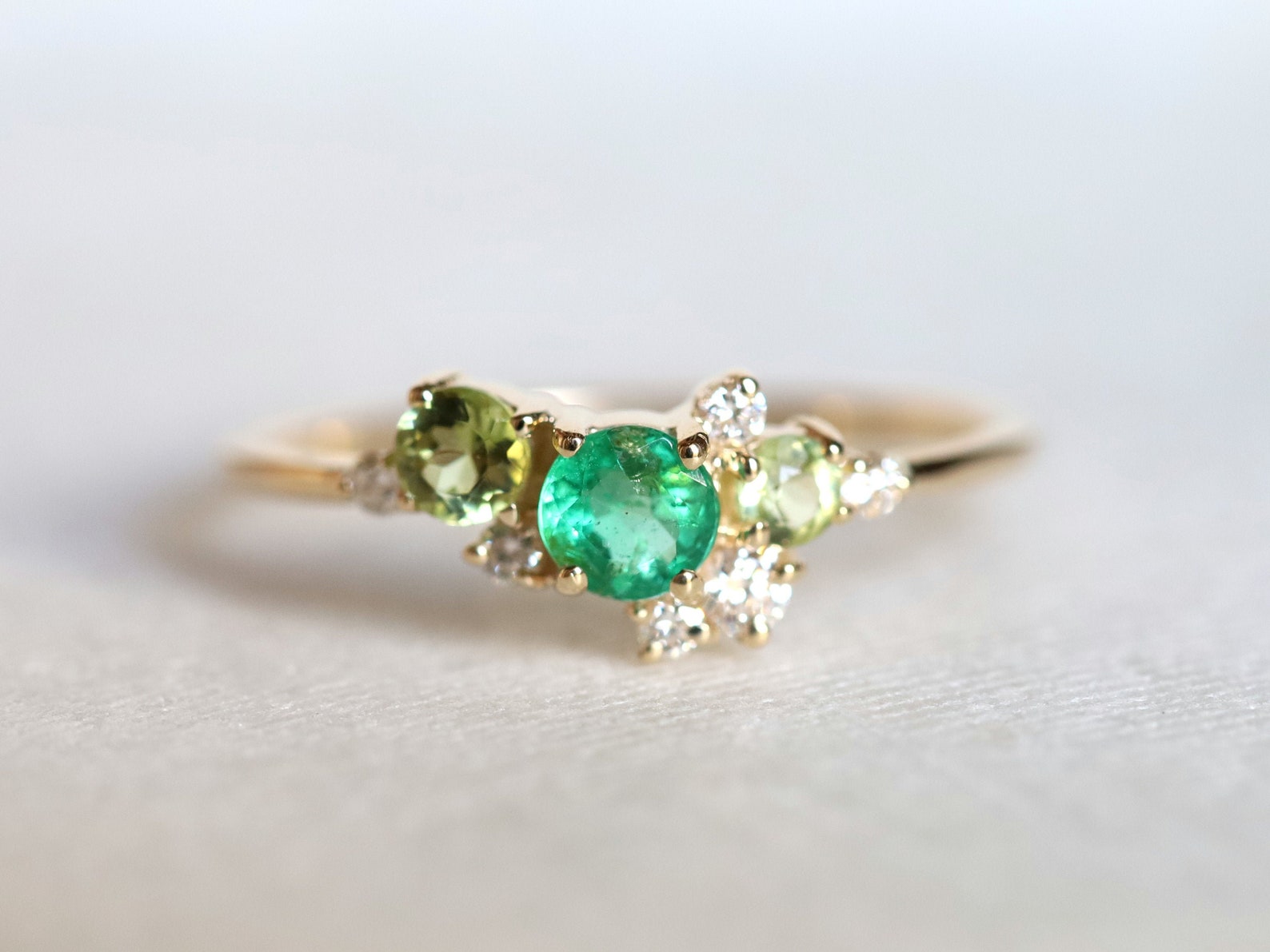 Emerald and Peridot Cluster Ring Cluster Engagement Ring - Etsy