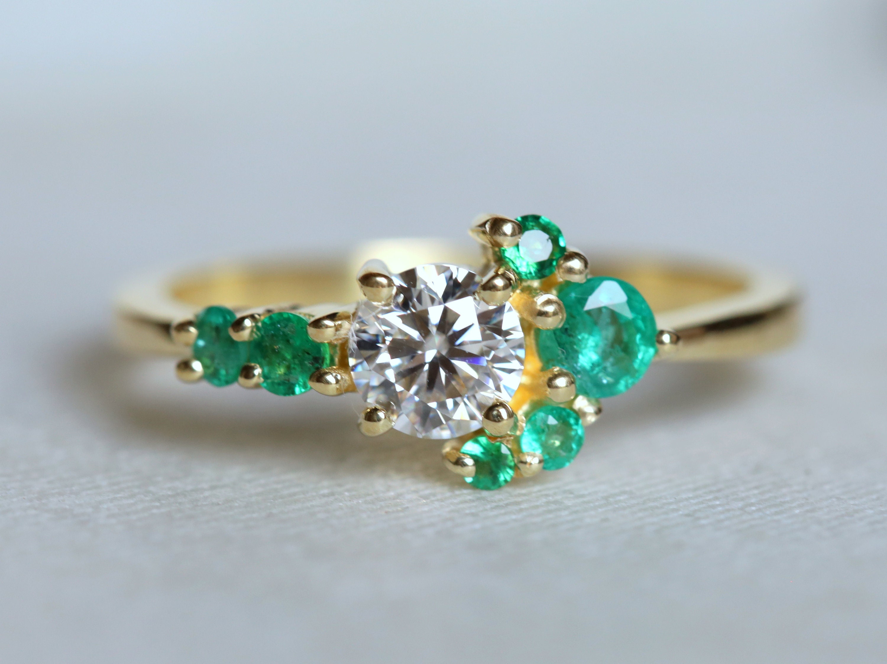 GIA Diamond and Emerald Ring Cluster Ring Cluster Engagement - Etsy