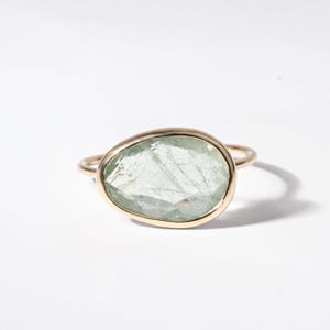 Aquamarine Ring: Rose Cut, Stacking Style (14k Solid Gold)