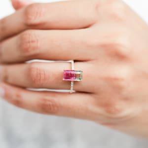 Bicolor Watermelon Tourmaline Engagement Ring | 14k Solid Gold | Unique Tourmaline Proposal Ring | Anniversary Promise Ring | Gift for Her