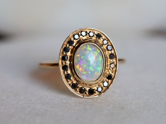Buy Opal Engagement Ring, Australian Opal Ring, Fire Opal Ring, Opal and  Emerald Ring, Three Stone Ring, June Birthstone Ring, Emerald and Opal  Online in India - Etsy