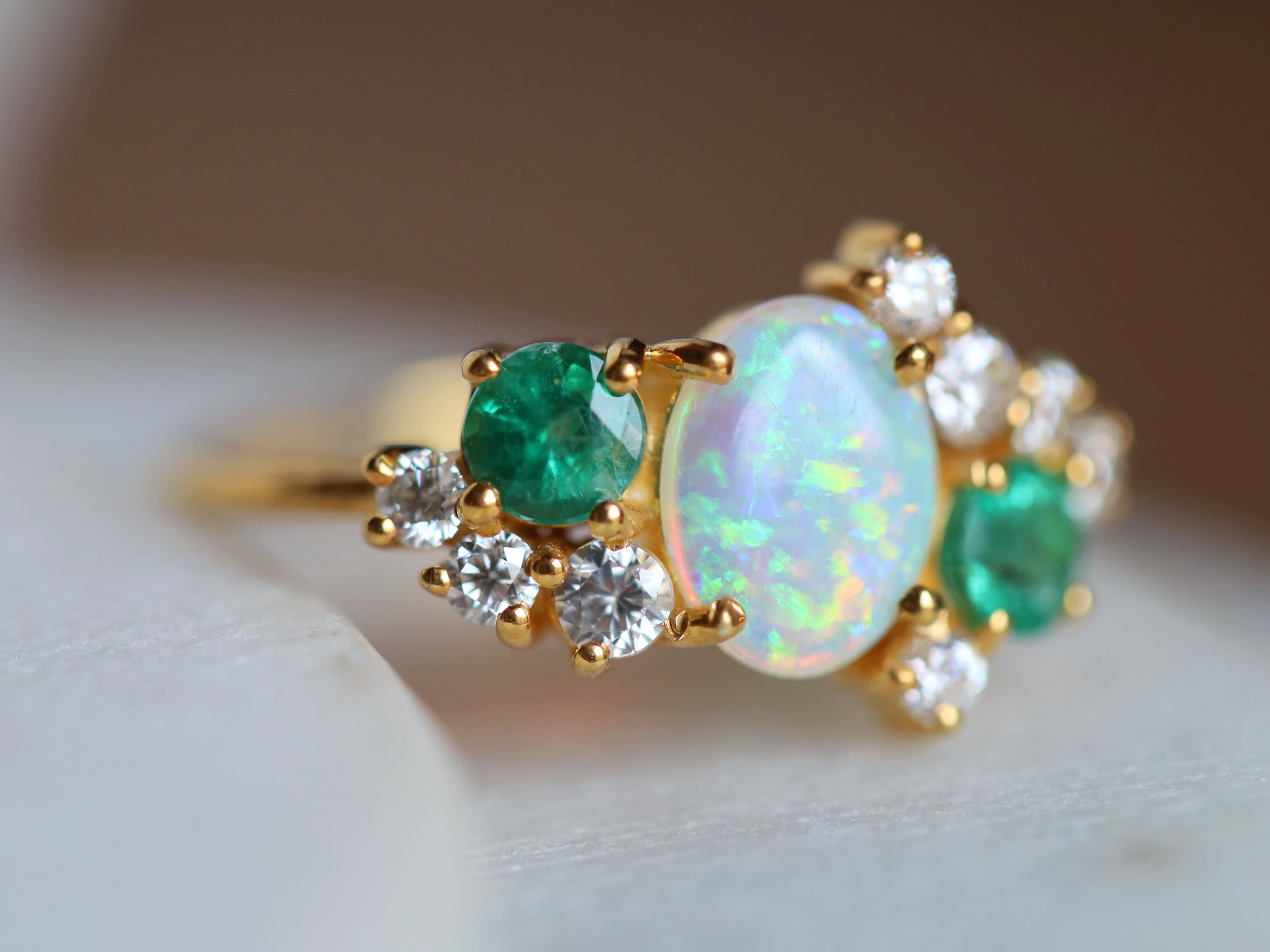 Opal and emerald ring Cluster Engagement ring Australian Etsy