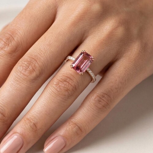 3CT Tourmaline Ring: Watermelon Bicolor Gemstone - IGI Certified Diamonds, Solid 14K Gold, Anniversary Jewelry
