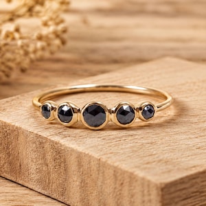 Gold Black Diamond Ring – Dainty Rose Cut Design