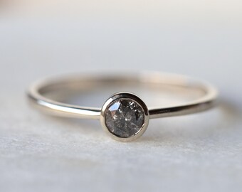 Anillo de diamantes Sal y Pimienta, engaste de oro macizo, anillo de compromiso minimalista