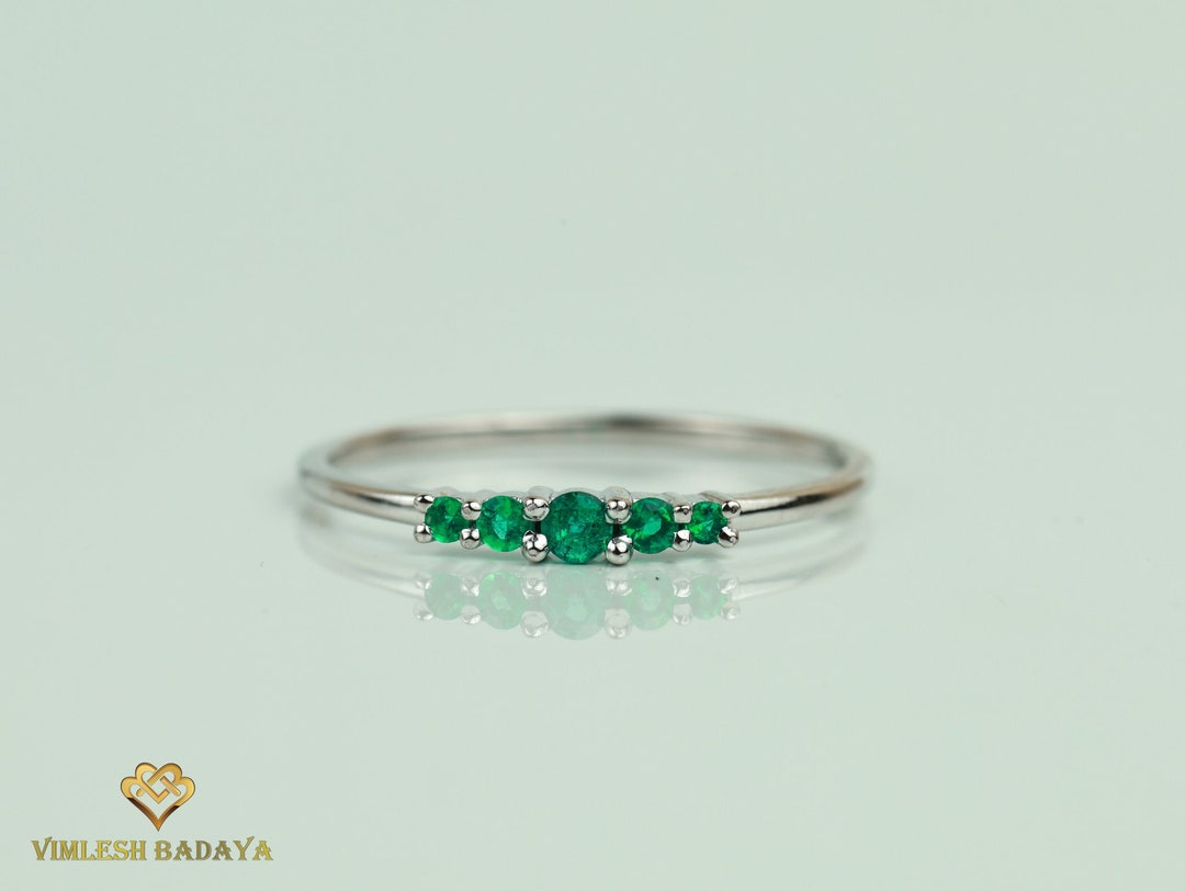 Emerald Stacking Ring, 5 Stone Dainty May Birthstone, Handcrafted Green ...