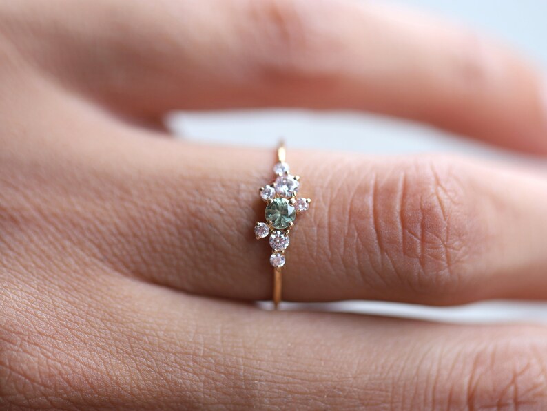 Cluster Engagement Ring Green Sapphire Engagement Ring | Etsy