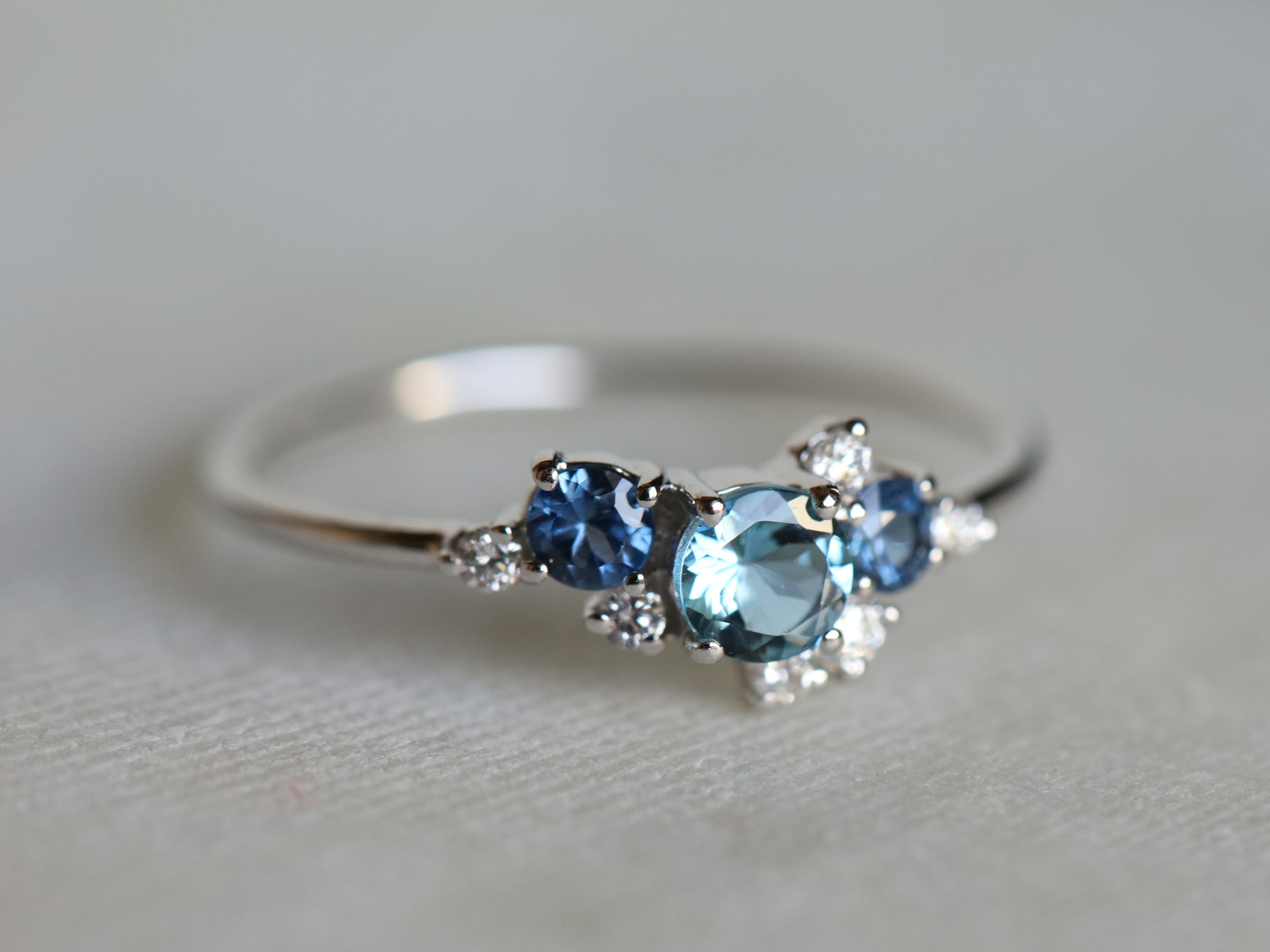 Aquamarine Engagement Ring Cluster Ring Cluster Engagement - Etsy