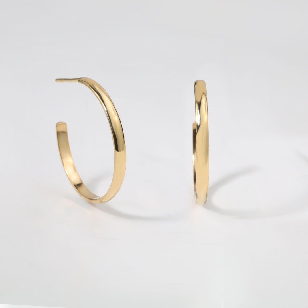 thumbnail image 2 of 14k Solid Yellow Gold Huggy Huggie Earrings – Shiny Faceted Round Hoops 2x12mm, Snap Closure, Handmade 2 of 5