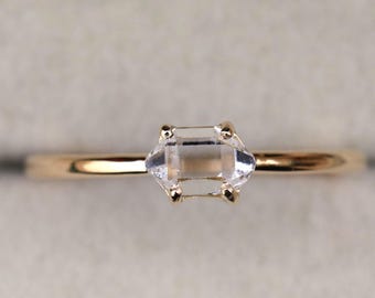 ハーキマー 原石ダイヤモンド 14K ソリッド ゴールド 4 月誕生石 プロミス ピンキー リング | 彼女へのギフト。