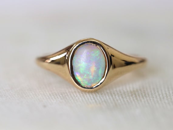 Australian Opal Ring Opal Ring Gold Signet Ring Fire Opal Ring