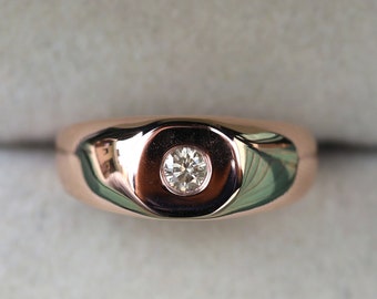 Fathers day gift, Diamond signet ring, Gold Signet Ring, Diamond Wedding Band, Womens signet ring, Men&#39;s Wedding Ring, Wedding Band