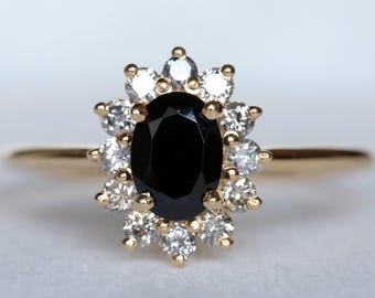 Black Diamond Halo Engagement Ring Diamond | 1 Carat Anniversary Gift For Her