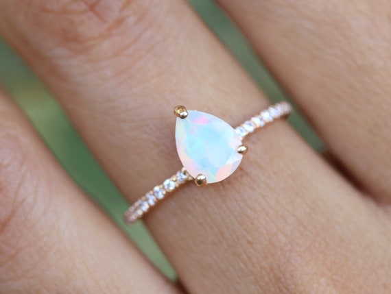 Opal teardrop engagement sale ring