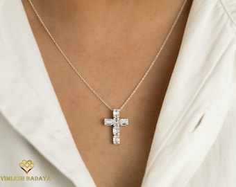 Colgante de cruz con diamantes certificados por IGI de 1 quilate - Crucifijo de oro macizo de 14 quilates