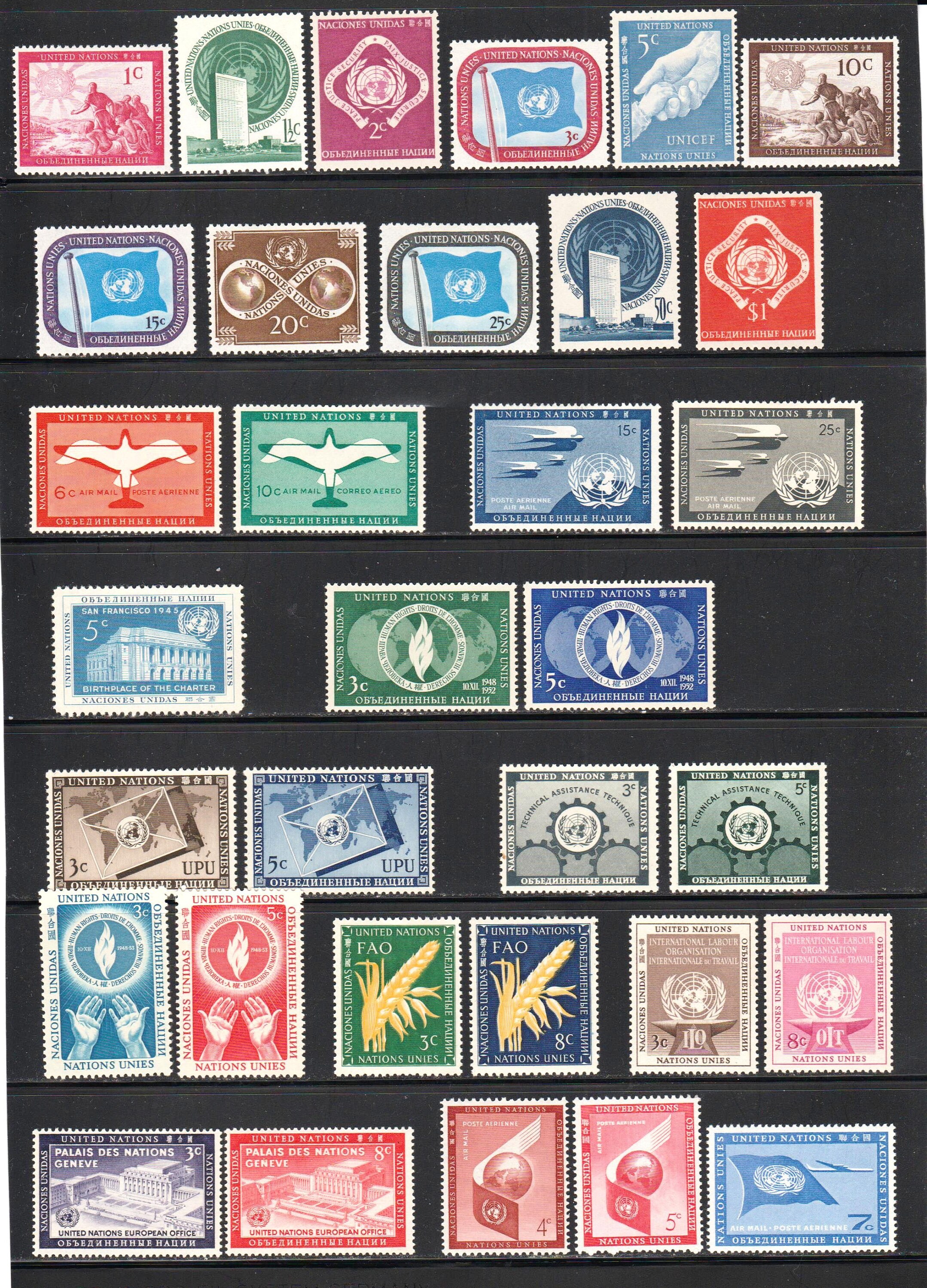 United Nations New York office stamps set of 19511954 Etsy