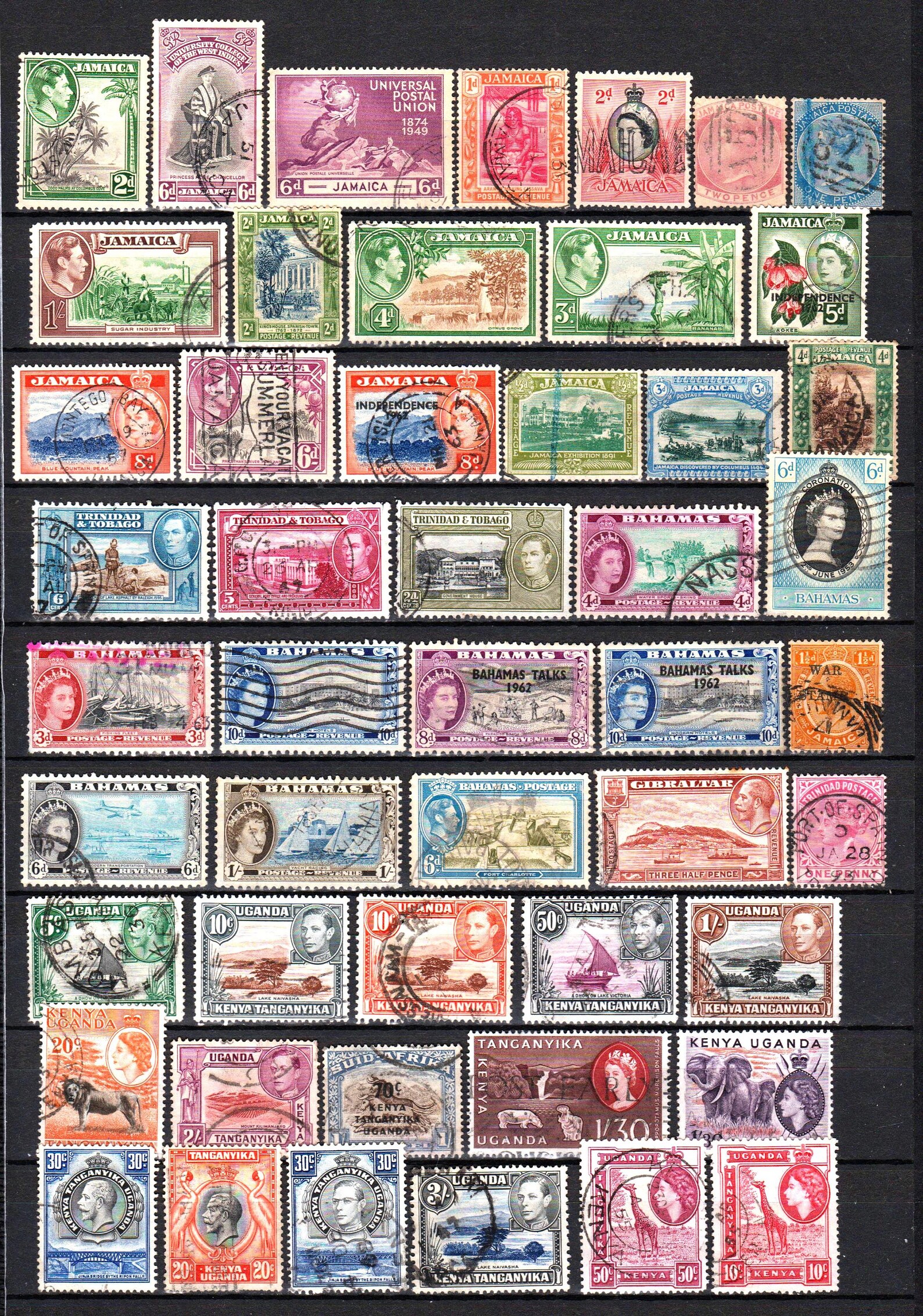 British Commonwealth used stamps on old album page. 855 Etsy