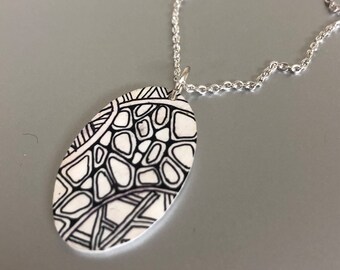 Zentangle inspired art necklace pendant optional chain