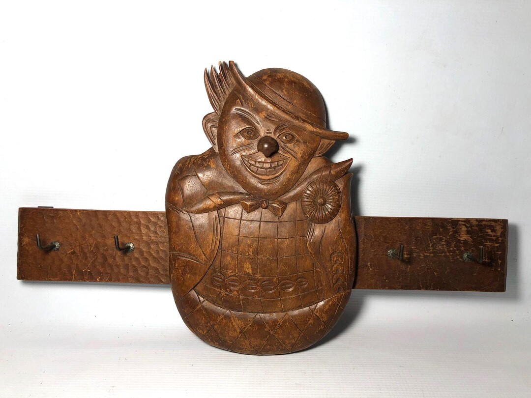 Vintage Folk Art Evil Clown Key Rack Hand Carved - Etsy