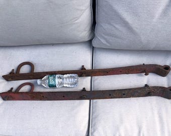 Large Antique Forged Wrought Iron Barn Door Hinges 32" - Set of 2