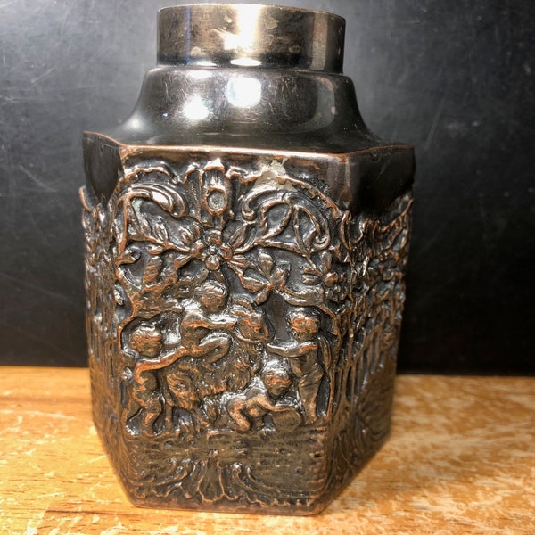 Antique Silver Plate Repousse Tea Caddy Canister E.G. Webster & Son