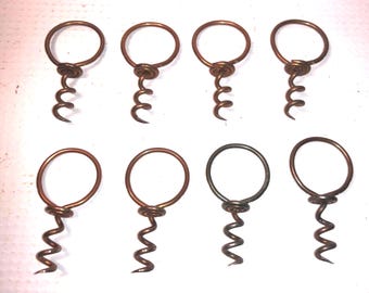 Antique Finger Pull Corkscrews, Lot of 8 Twisted Wire for Apothecary Bottles