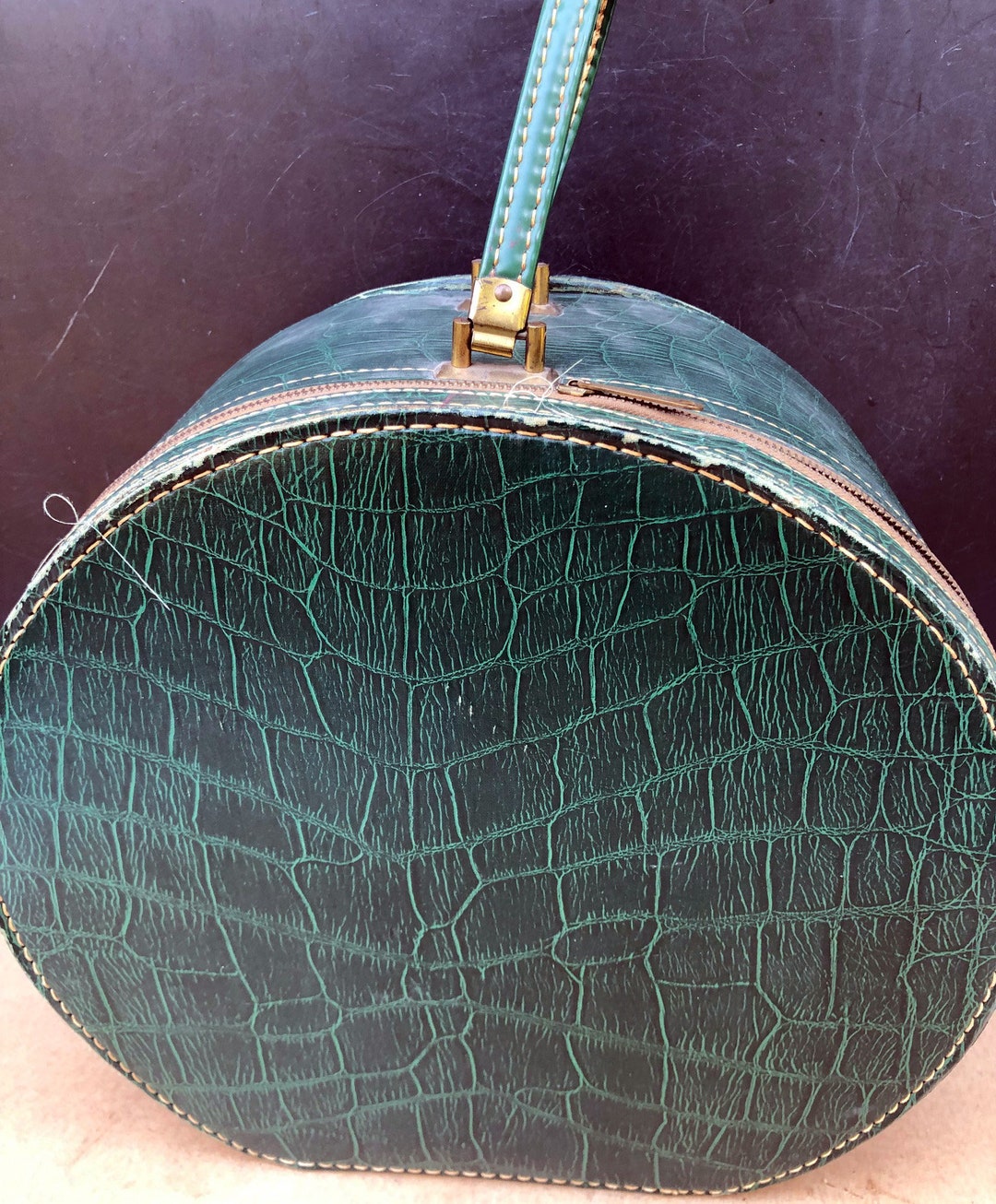 Vintage Faux Alligator Round Train Case Hat Box Luggage Etsy