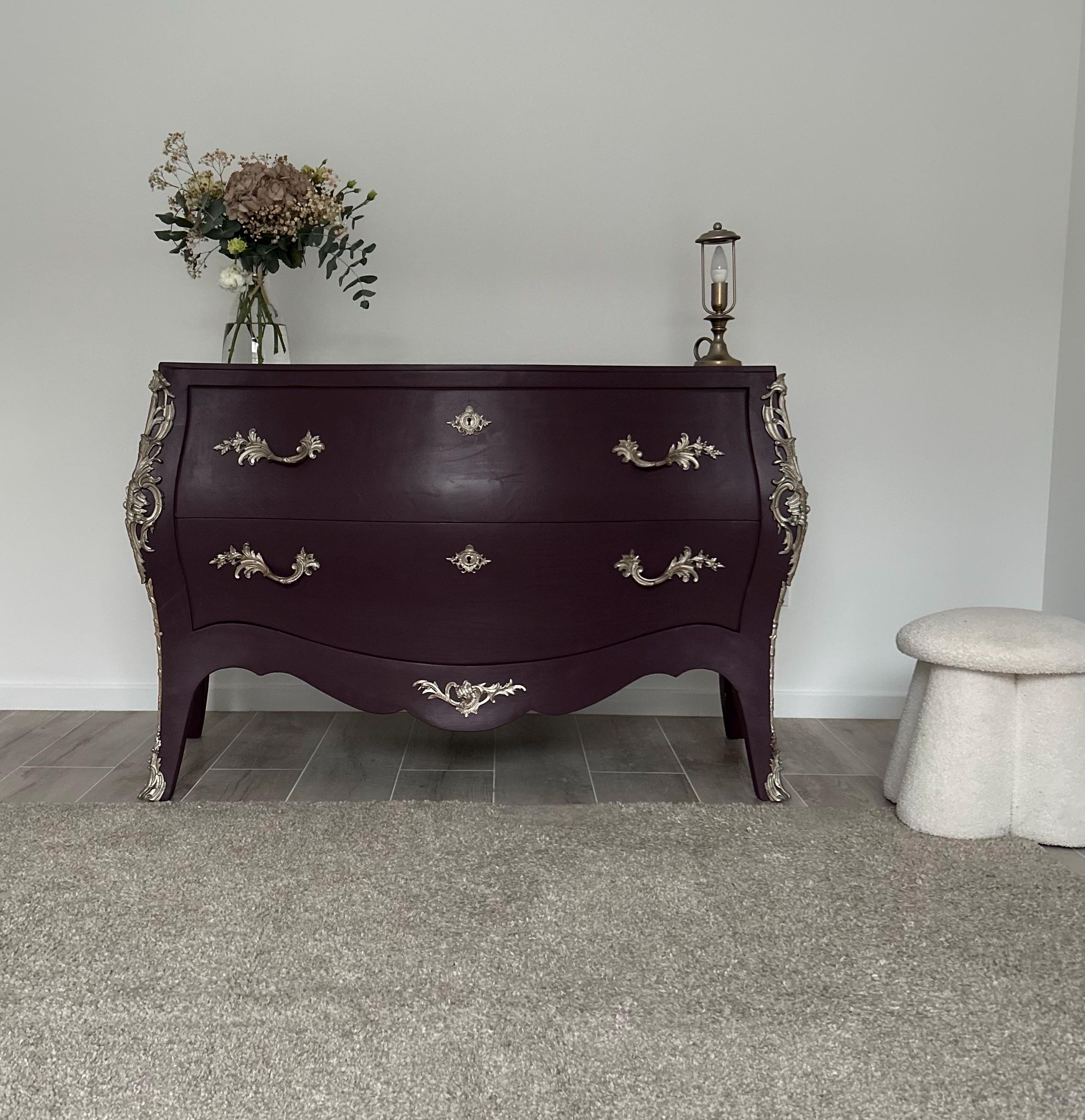 Superbe Commode Vintage De Style Baroque En Bois Vert, Deux Tiroirs, Par Palazzo INT