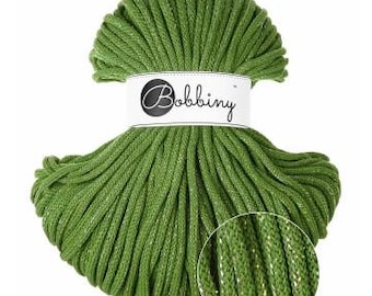 Bobbiny Shiny Moss Green Braided Cord 3mm or 5mm, 100m, cotton cord, chunky yarn
