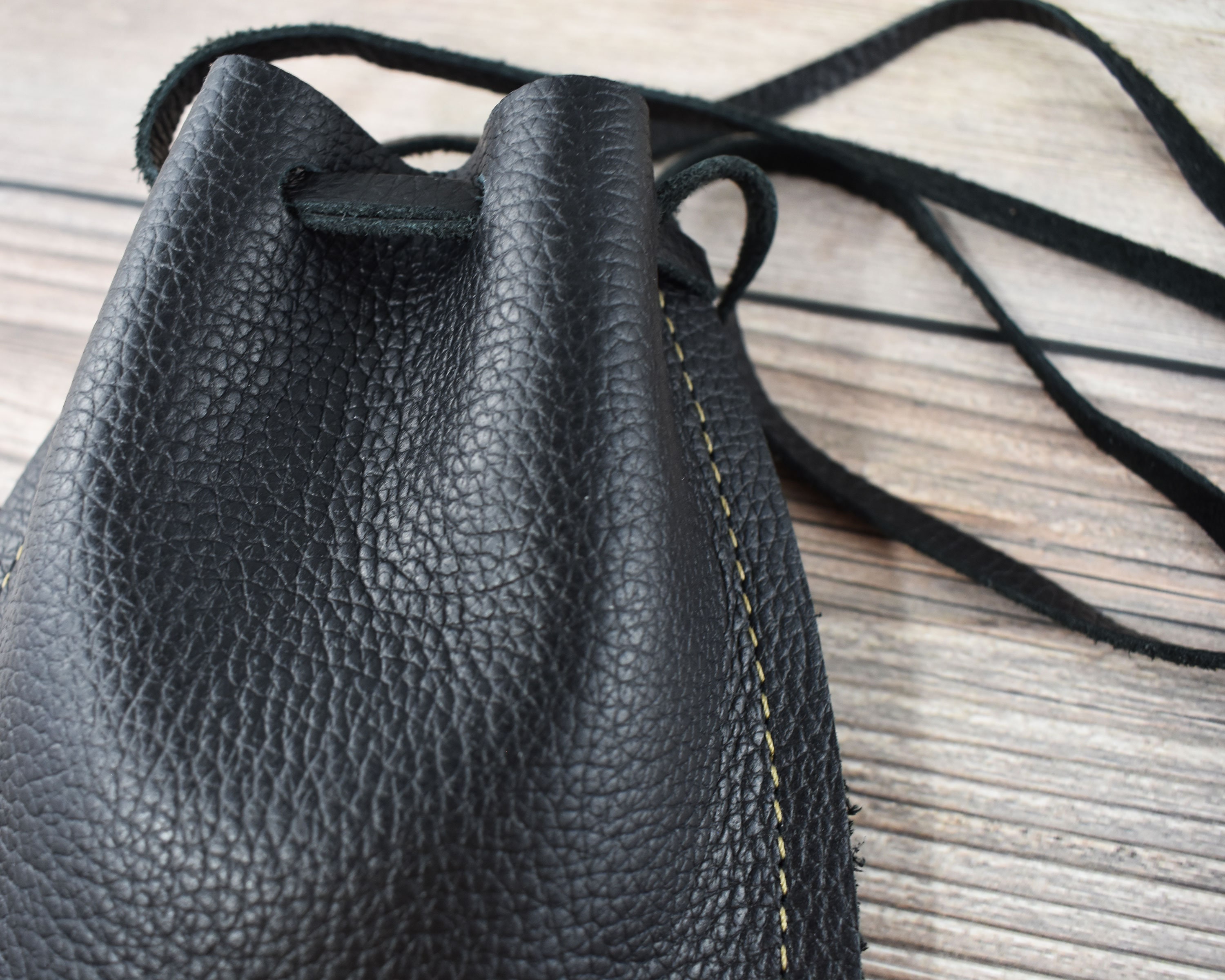leather drawstring money pouch