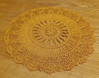 Handcrocheted Gold Table Centrepiece - Cable Pattern to centre and picot edging - 100% Mercerised cotton - it measures 29.5cm  across