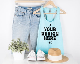 Next Level 1533 Cancun Mockup Cancun Tank Top Mockup Women's Racerback Hanger Mockup Hanging Lifestyle Shirt Mock Up Simple Neutral Minimal