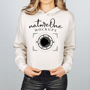 7502 Model Mockup Heather Dust Bella Canvas, Women&#39;s Cropped Fleece Hoodie Mock Up, Hoodie Mockup, Crop Hoodie Sweatshirt Mockup