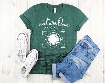 Bella Canvas 3001 Heather Forest Mockup Lifestyle Shirt Etsy